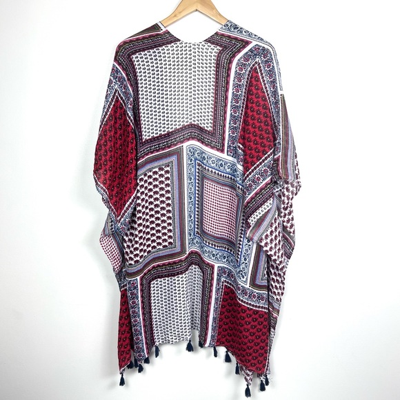 Pinky Boho Open Front Patchwork Tassel Festival Kimono - Picture 10 of 16